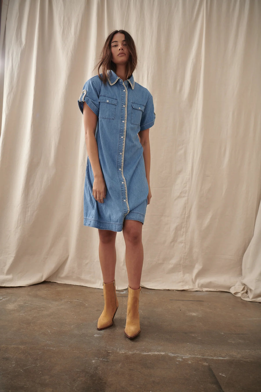 Simone Dress 70s Blue Denim