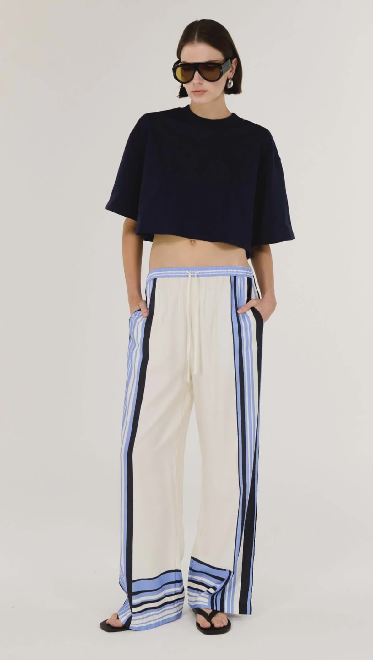 Amari Stripe Relaxed Wide-Leg Low Rise Pants
