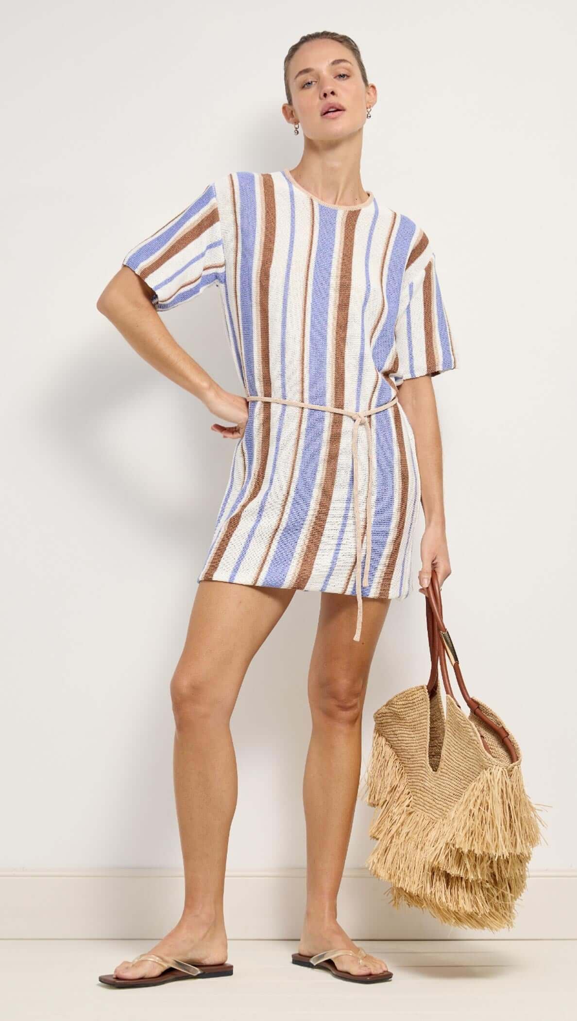 Belmare Striped Knit T-Shirt Mini Dress