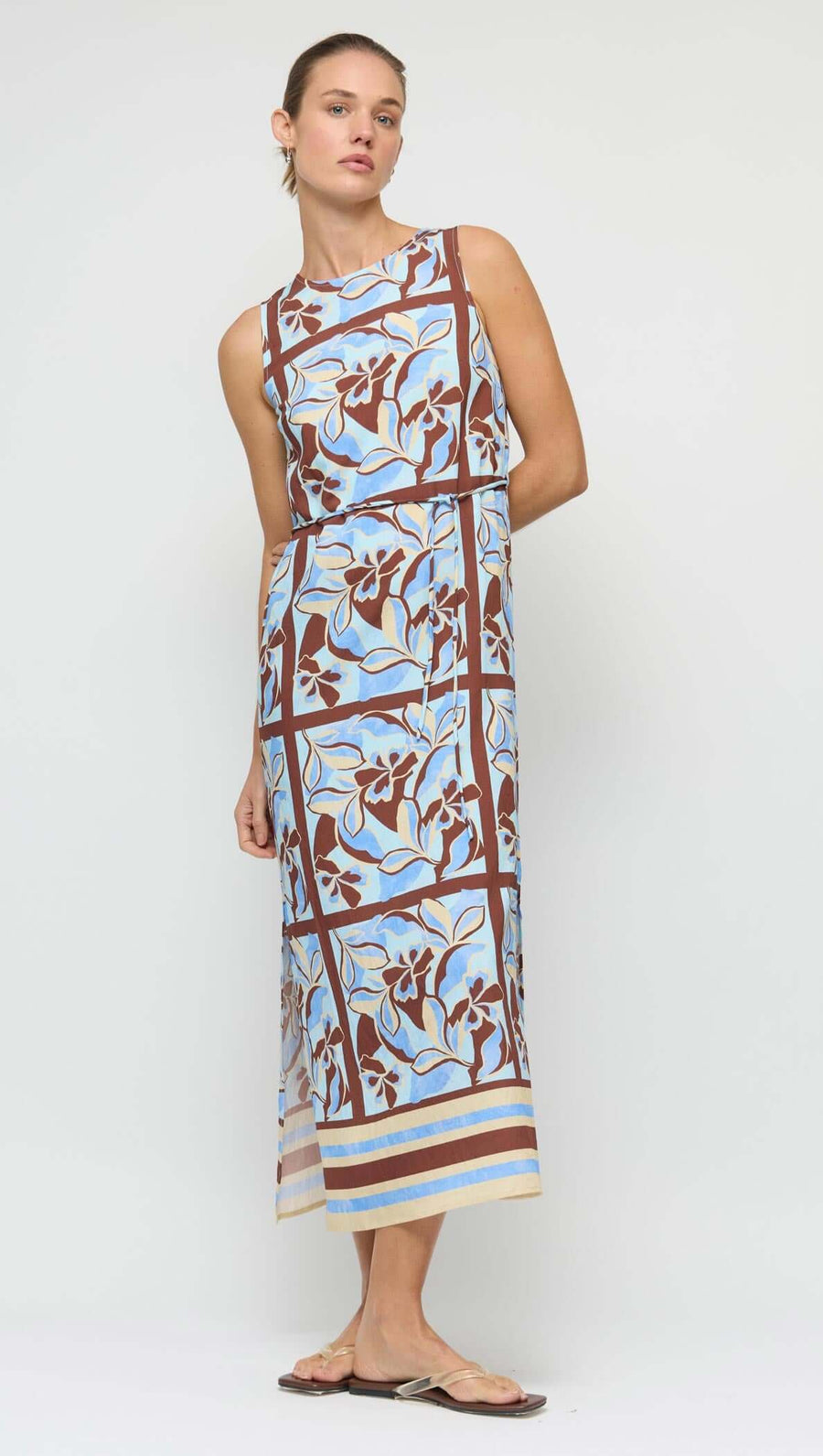 Cielo Blue Abstract floral Midi Dress