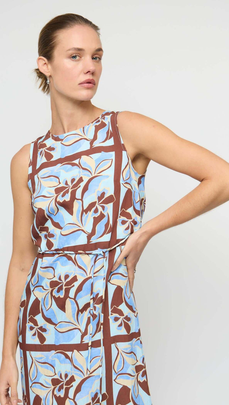 Cielo Blue Abstract floral Midi Dress