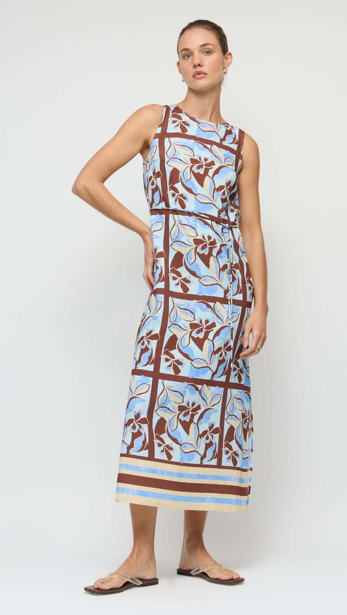 Cielo Blue Abstract floral Midi Dress