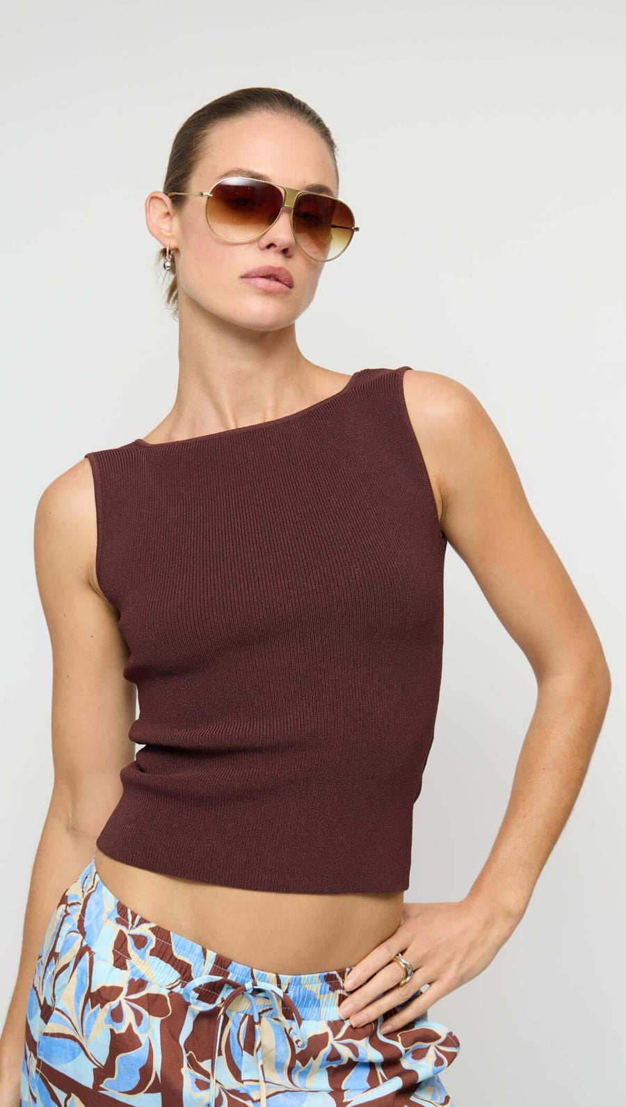 Moda Chocolate Brown Reversible Knit Tank Top