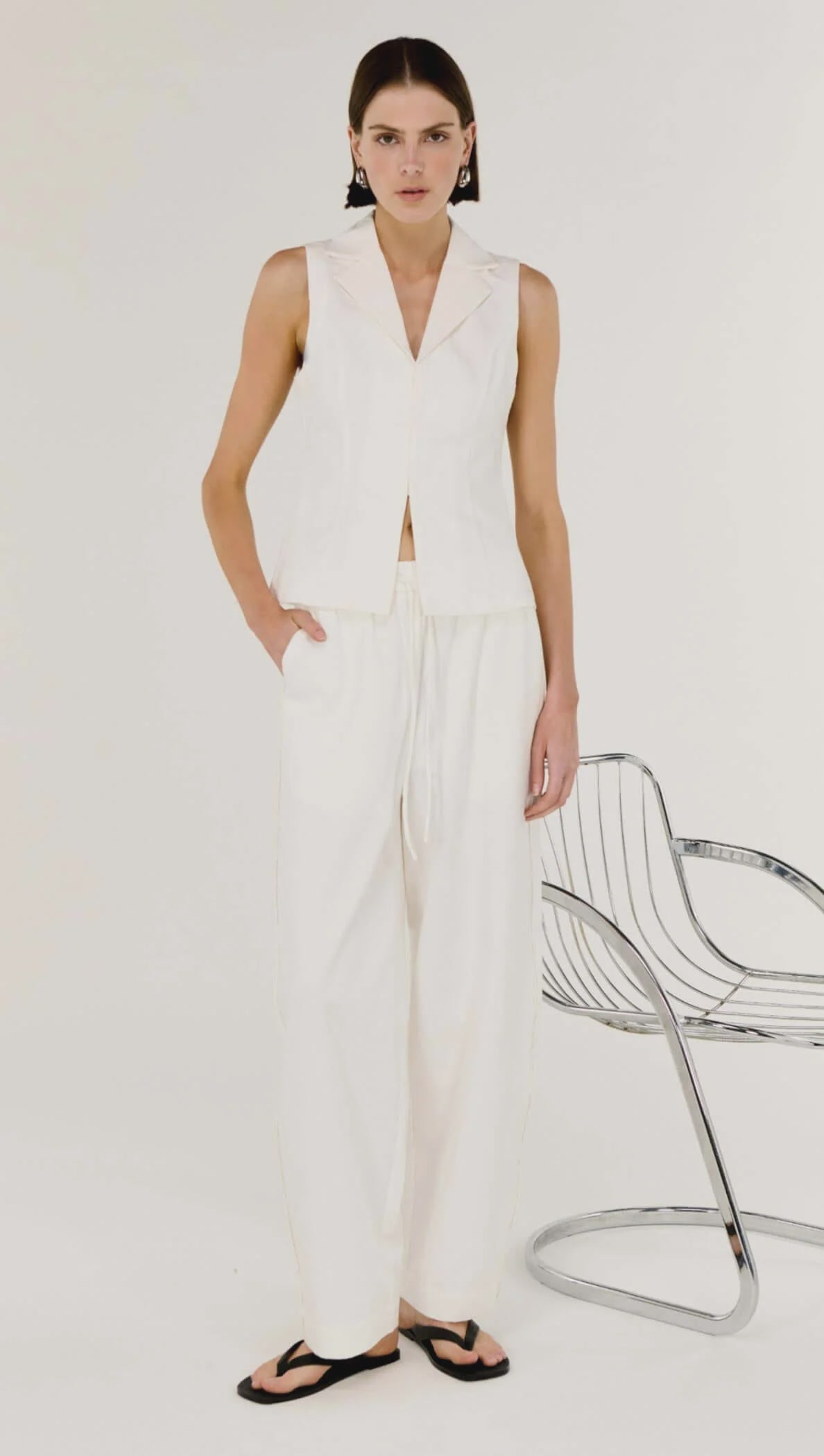 Portia White Cotton Relaxed Wide-Leg Pant