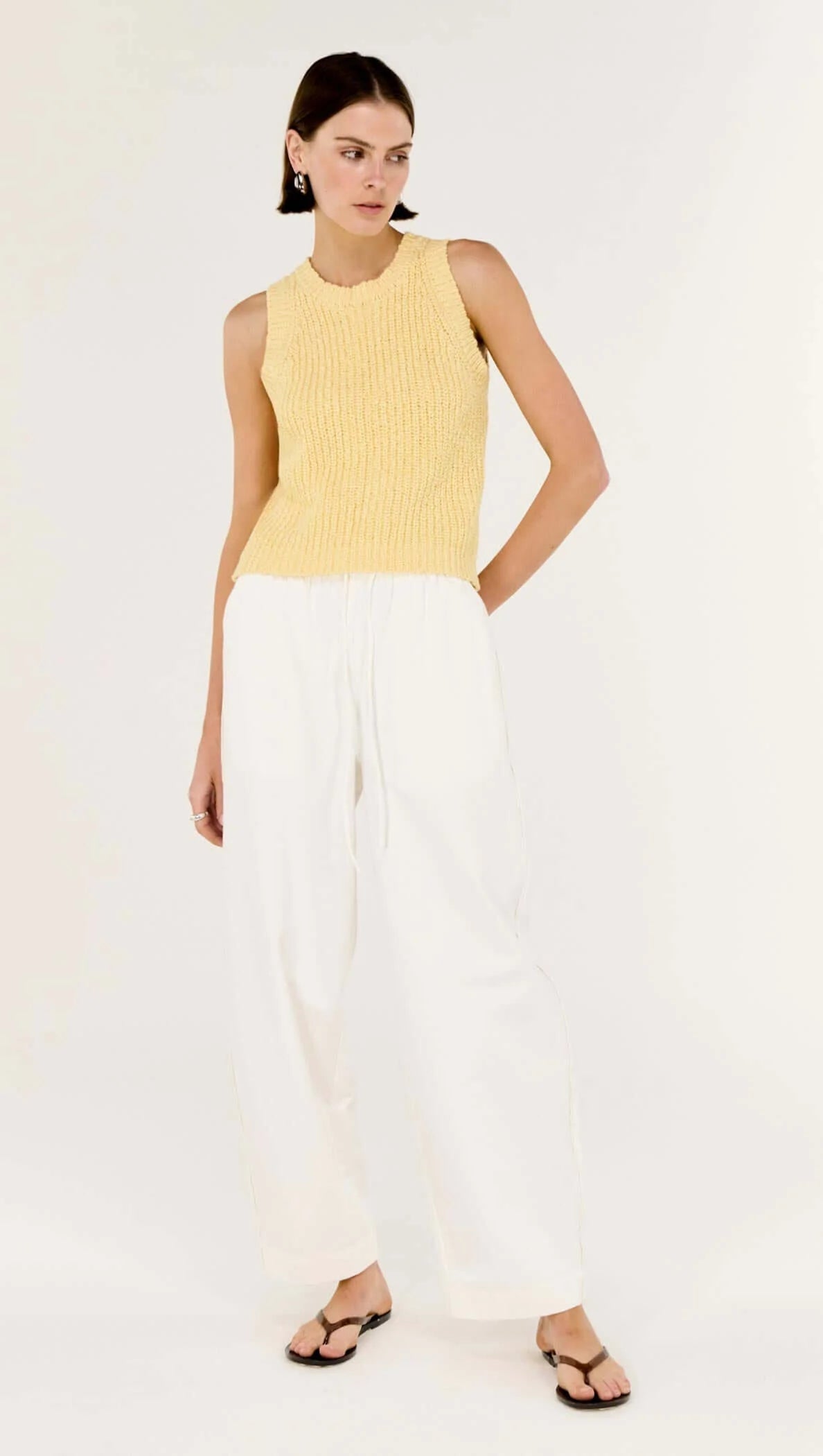 Portia White Cotton Relaxed Wide-Leg Pant