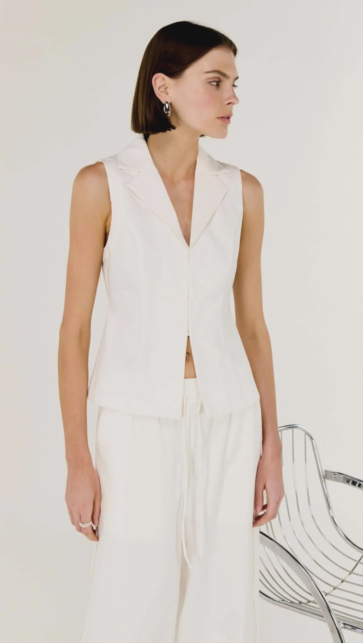 Portia White Cotton Tailored Vest Top