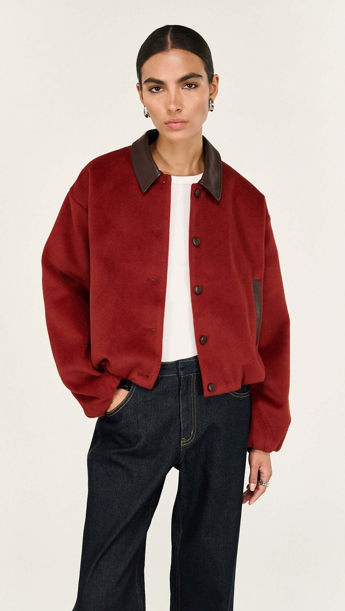 Meava Burgundy Brushed Bomber Jacket