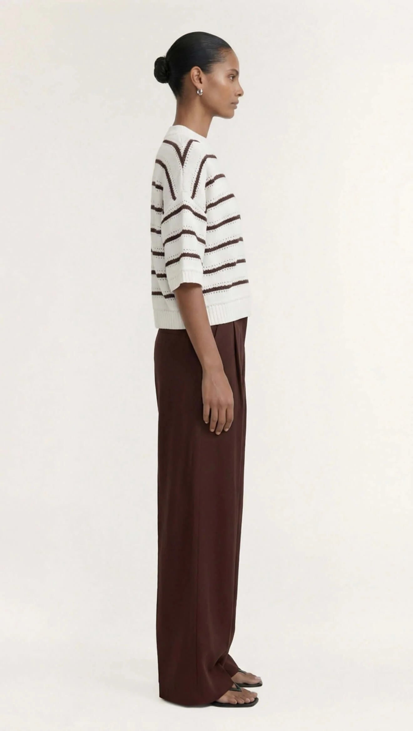 Pillar Brown Stripe Cotton Blend Crew Knit Tee