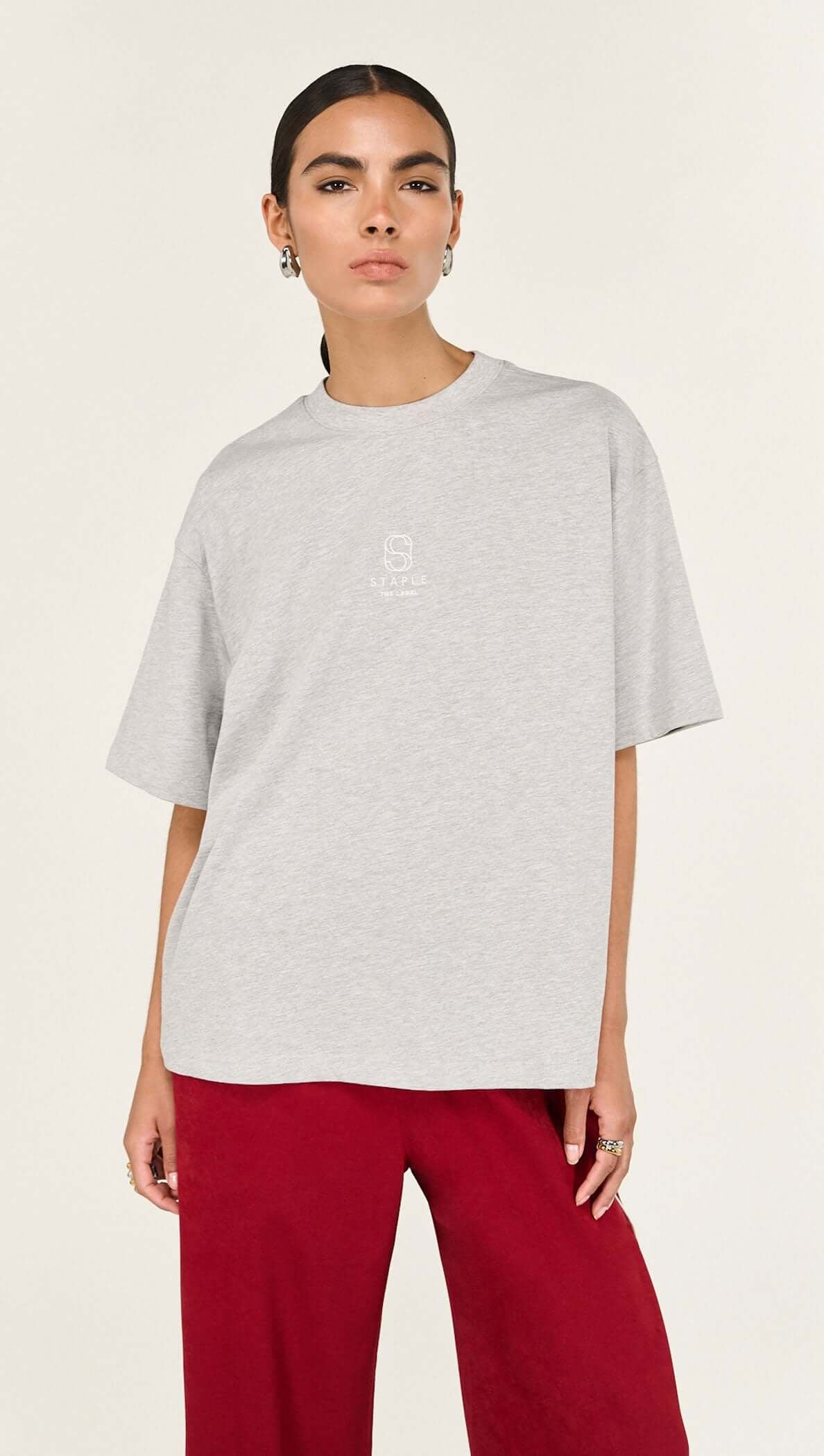 Grey Marle Embroidered Oversized Tee