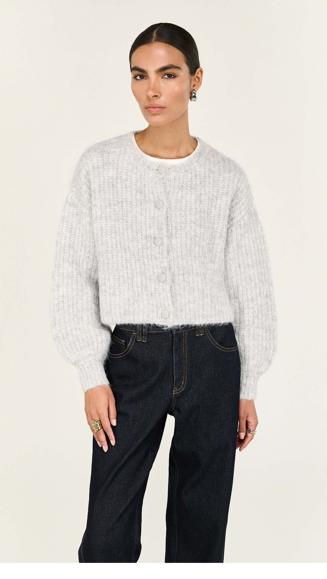 Oslo Grey Marle Cropped Knit Cardigan