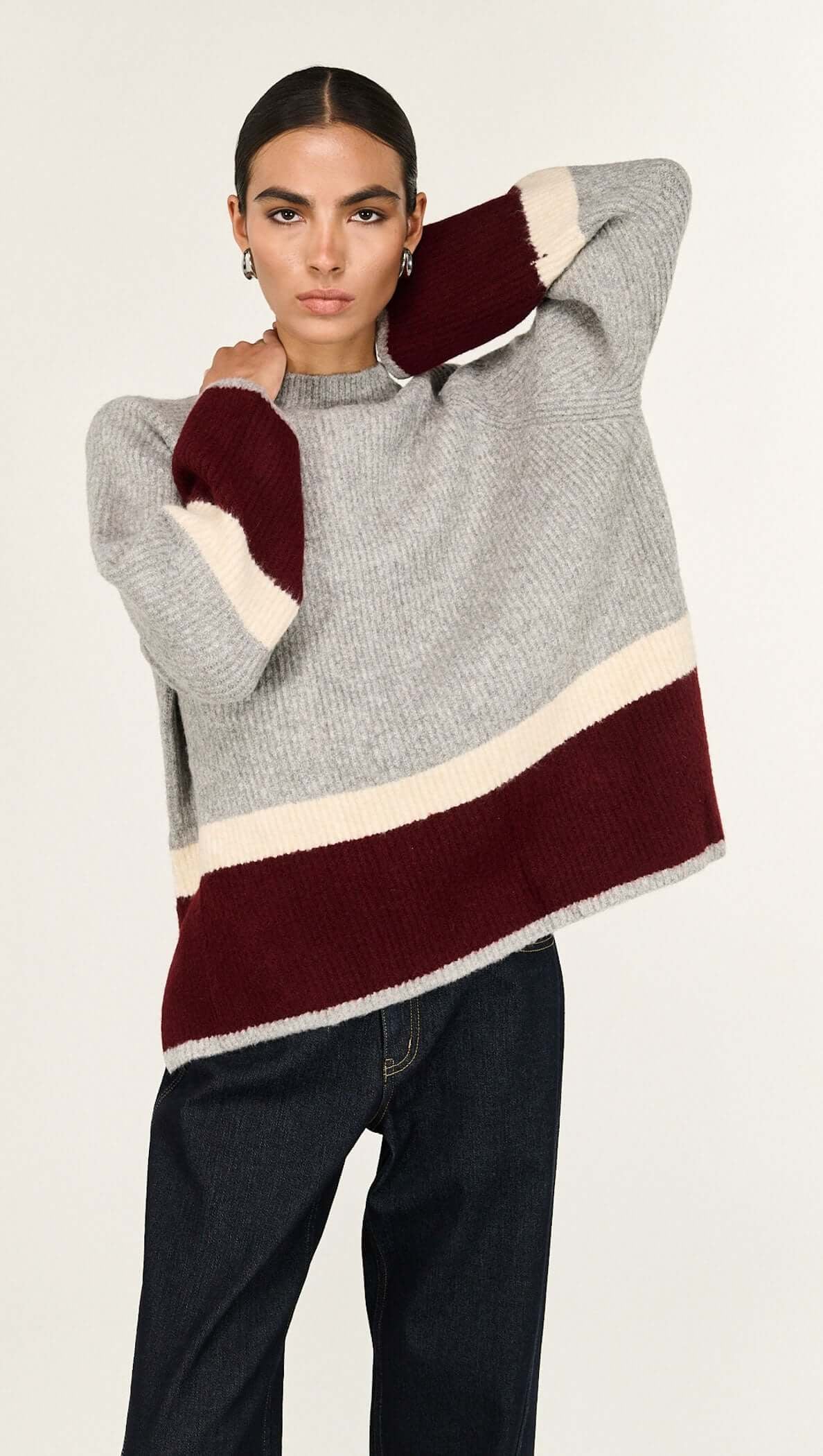 Elva Grey Raglan Heavy Knit Jumper