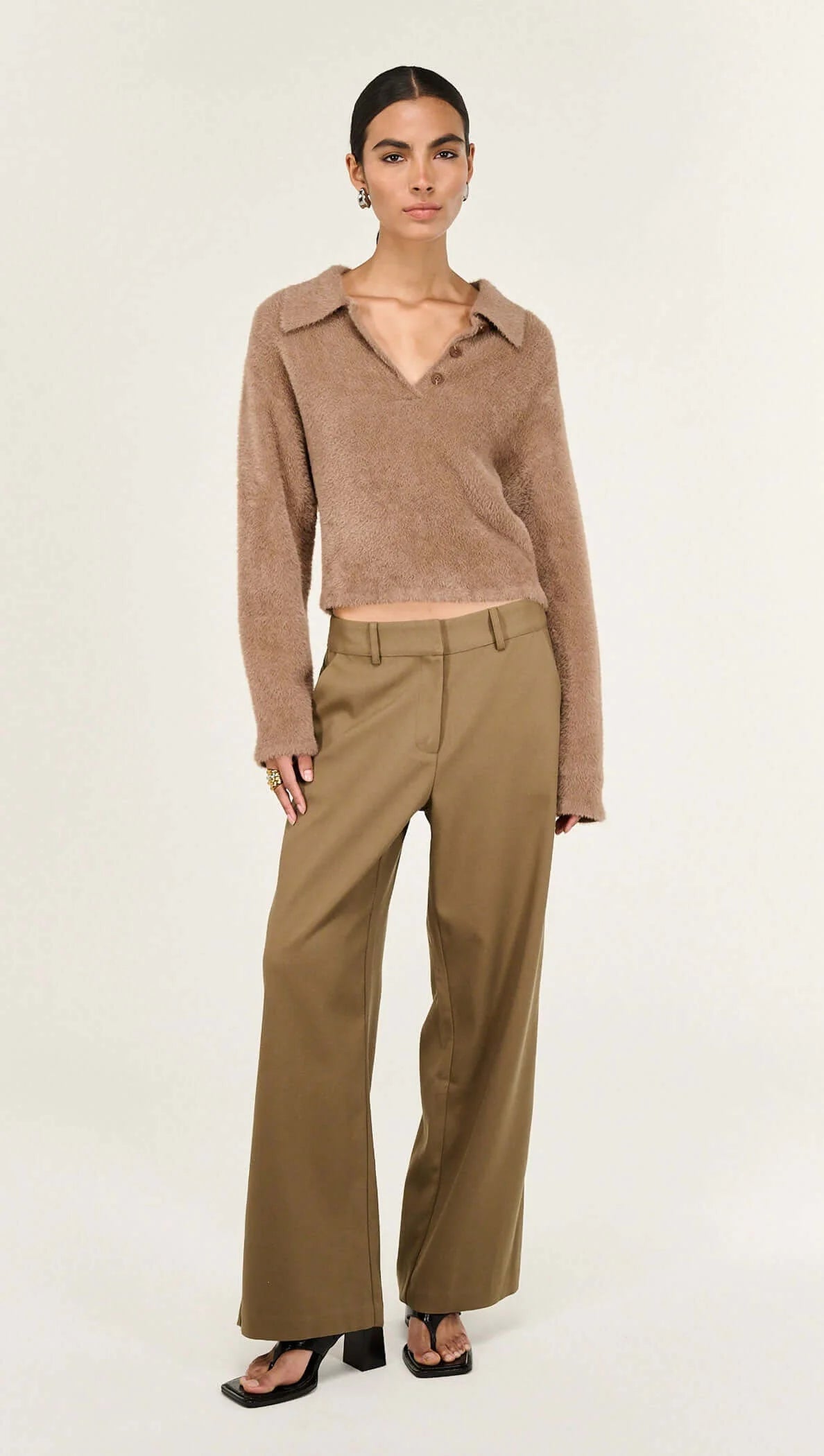 Ember Mocha Fluffy Knit Polo Jumper