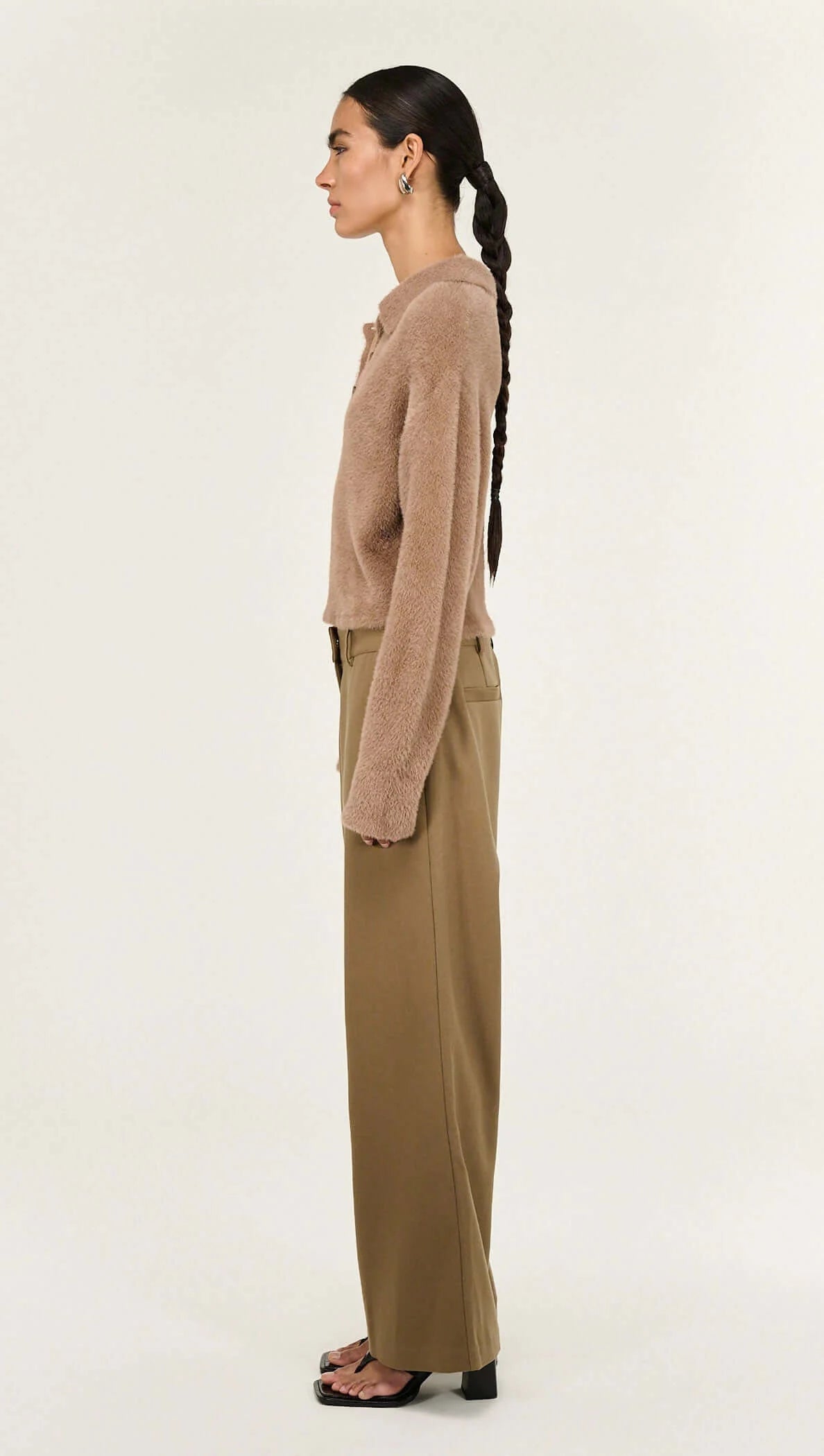 Ember Mocha Fluffy Knit Polo Jumper
