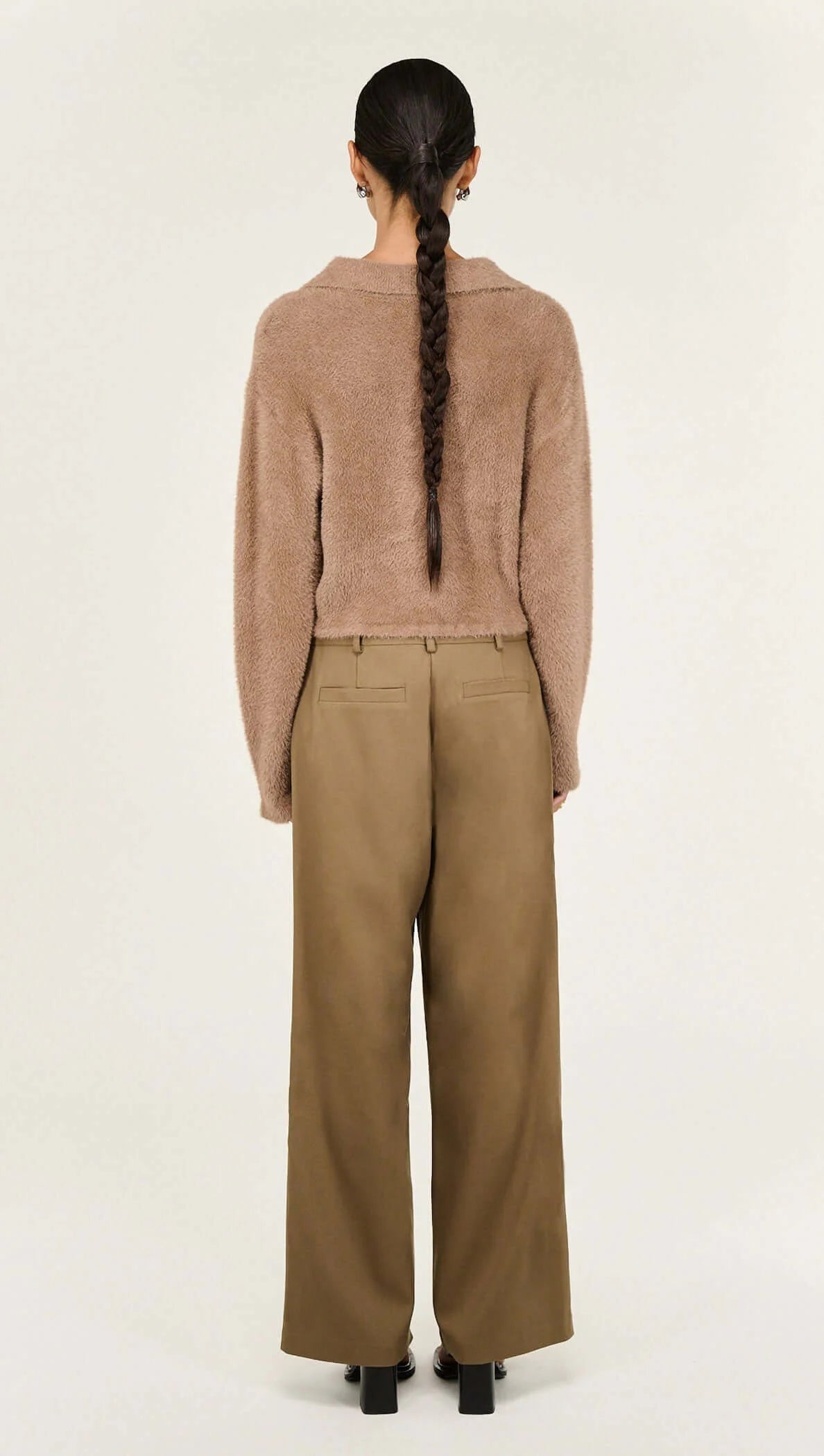 Ember Mocha Fluffy Knit Polo Jumper