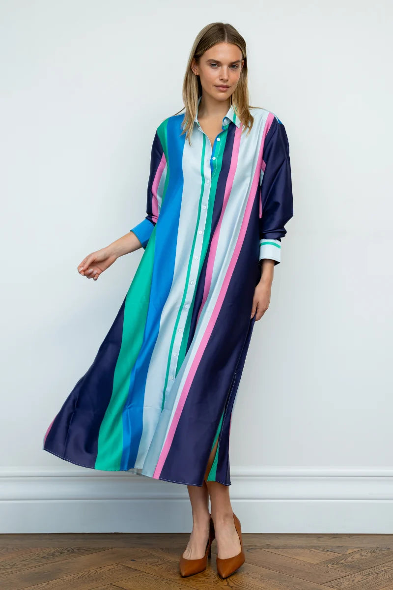 Luna Longline Shirtdress - Spring Bold Stripe