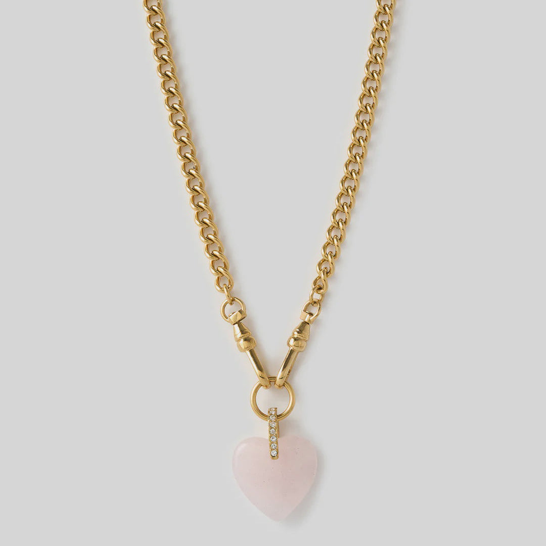Violet Heart Necklace - Rose Quartz
