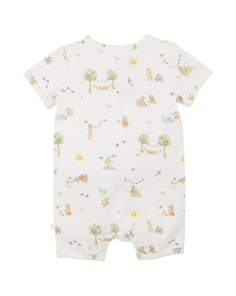 Bear Print Organic Short Sleeve Zip Romper