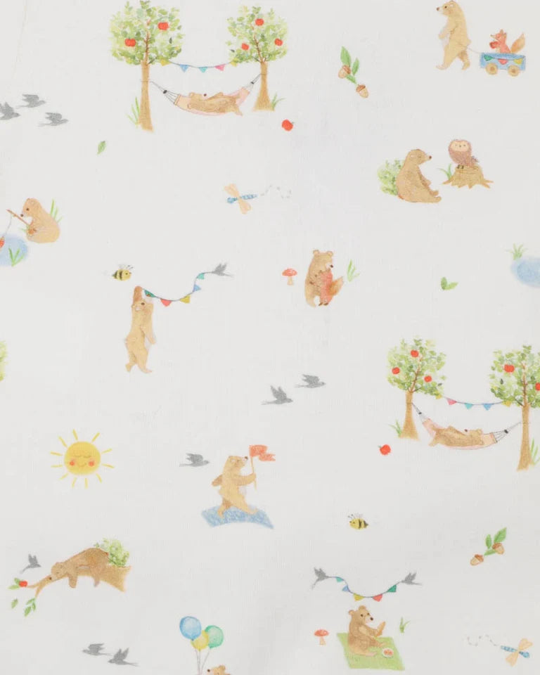 Bear Print Organic Short Sleeve Zip Romper