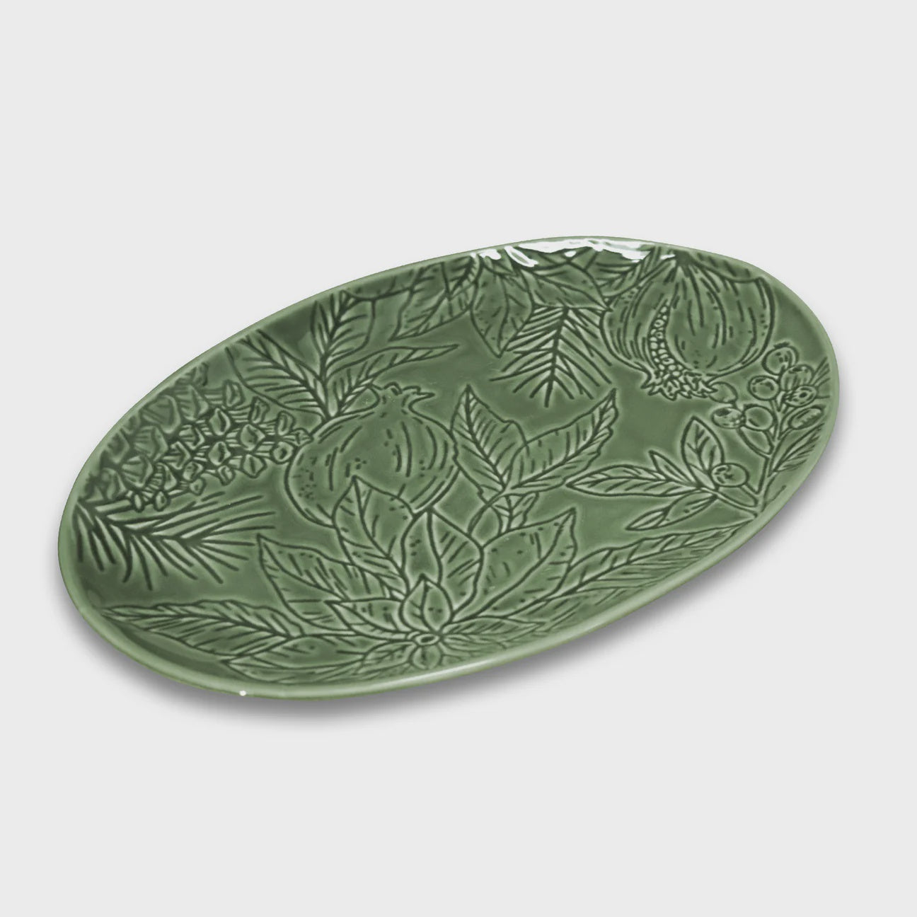 Poinsettia Green Engraved Platter
