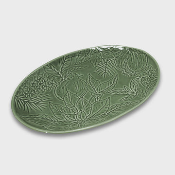 Poinsettia Green Engraved Platter