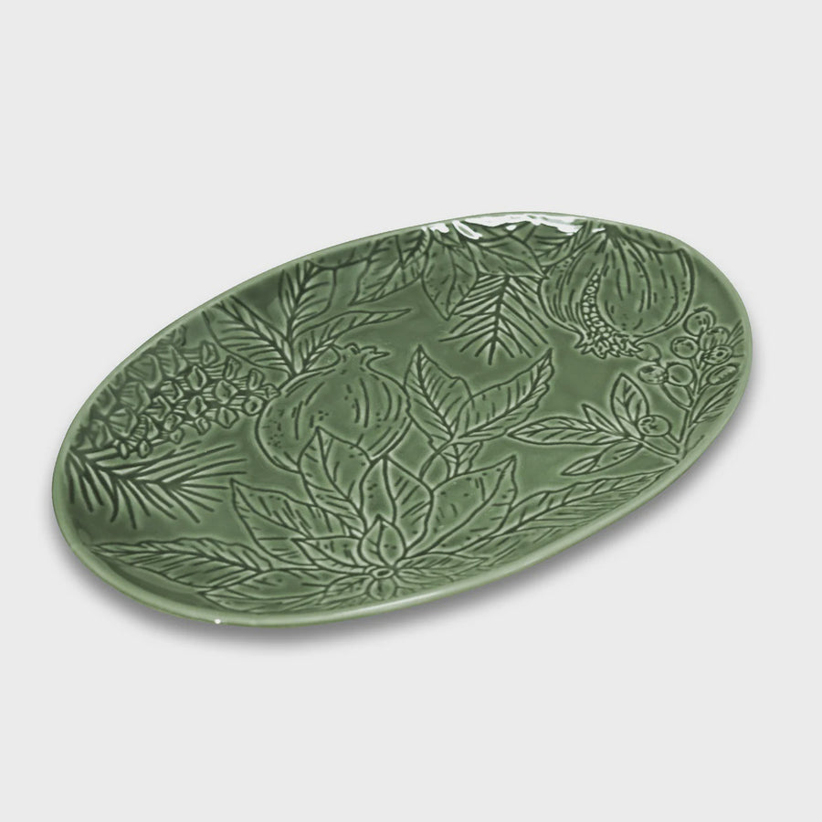Poinsettia Green Engraved Platter