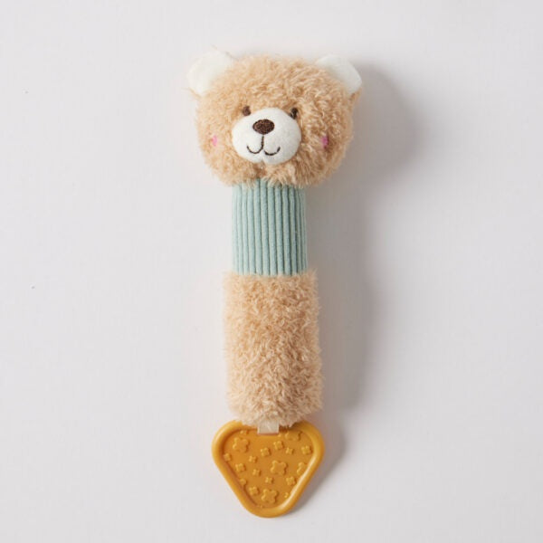 Teddy Bear Squeaker with Teether Blue