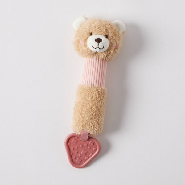 Teaddy Bear Squeaker with Teether Pink