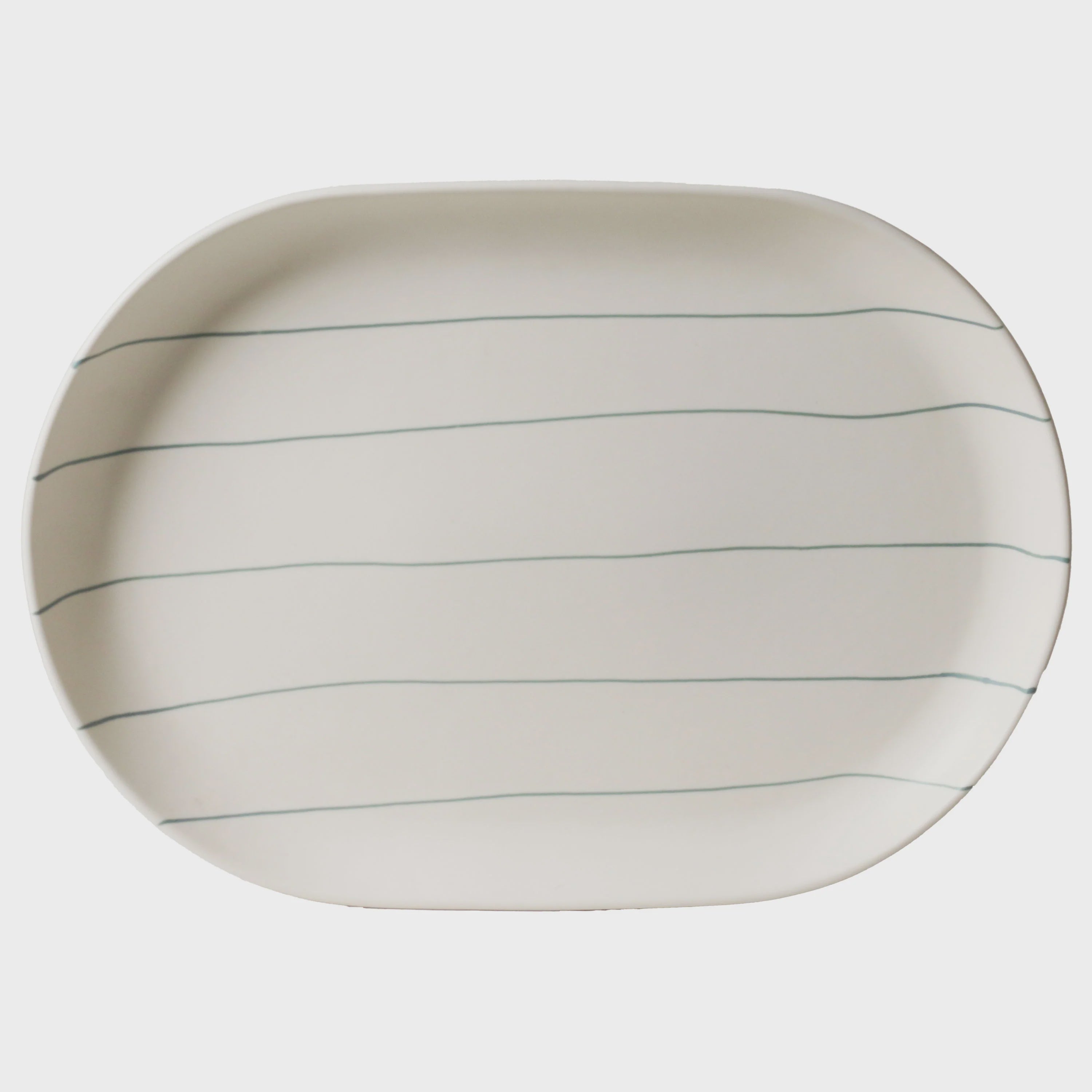 Coastal Junction Oval Tray - Cream with Green Stripe
