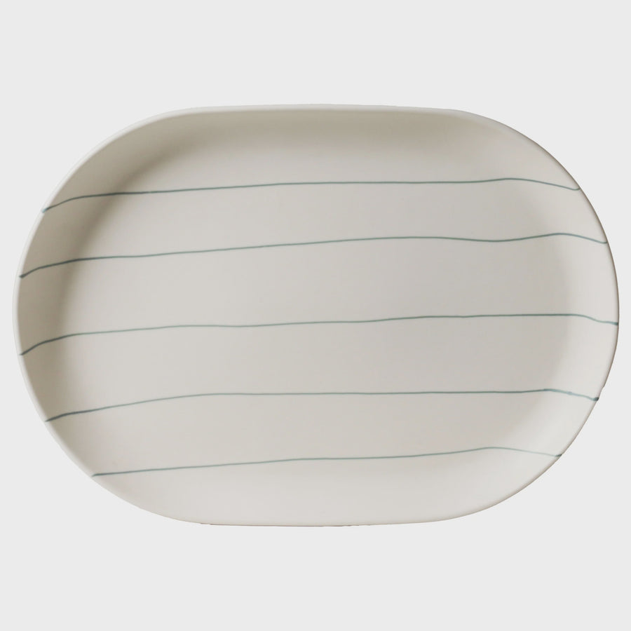 Coastal Junction Oval Tray - Cream with Green Stripe