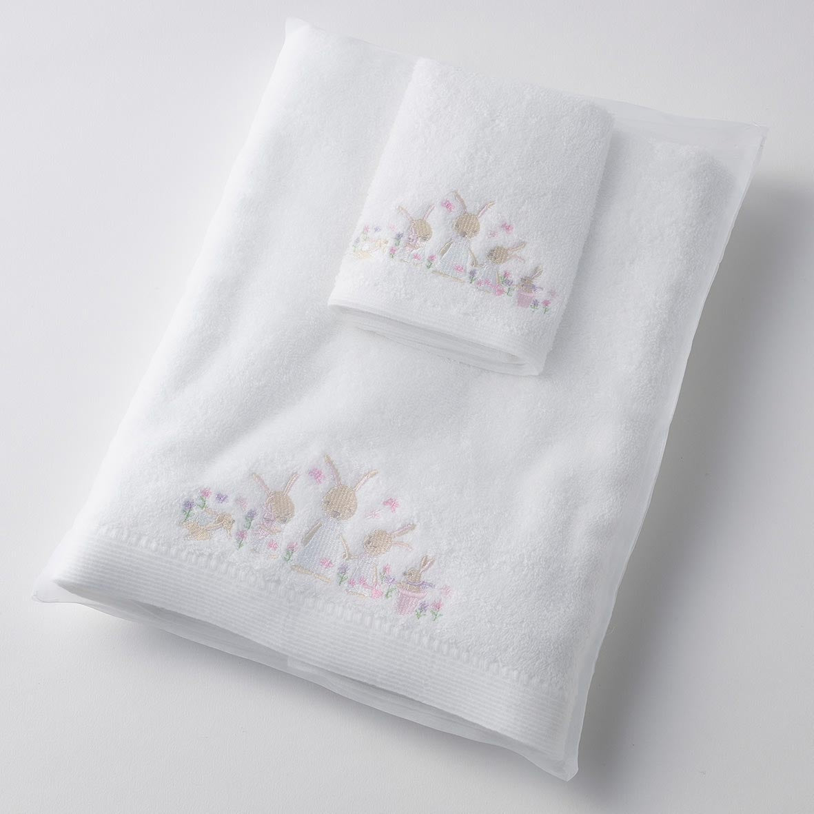 Bath Towel & Face Washer Set Bunny Garden