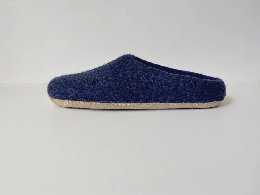 Mens Navy Wool Slippers