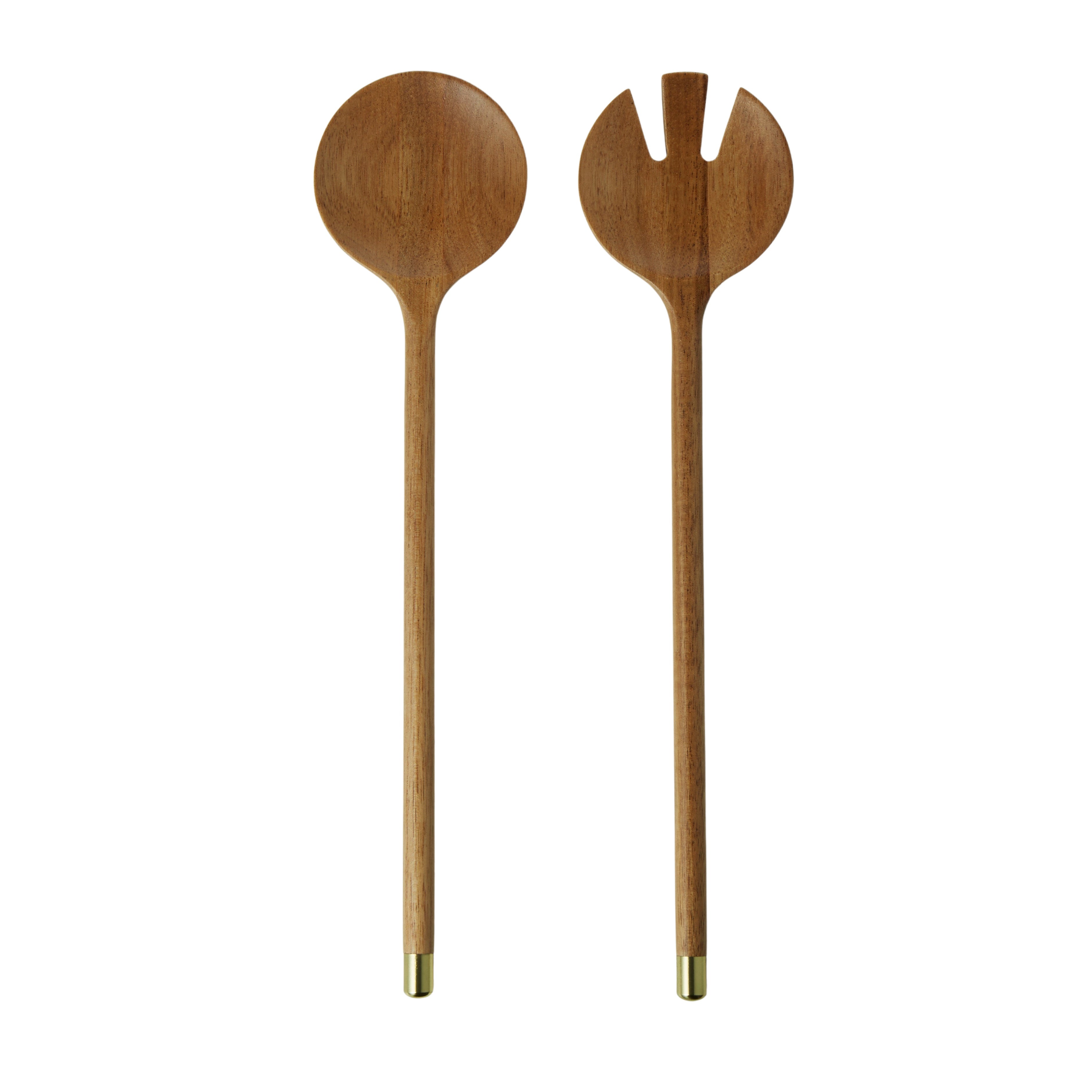Acacia Salad Servers with Brass Set/2
