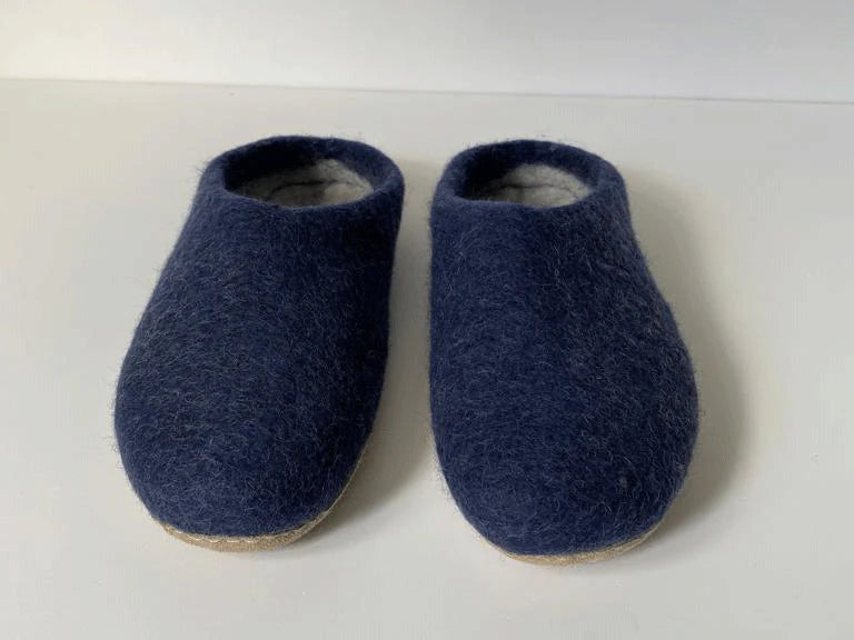 Mens Navy Wool Slippers