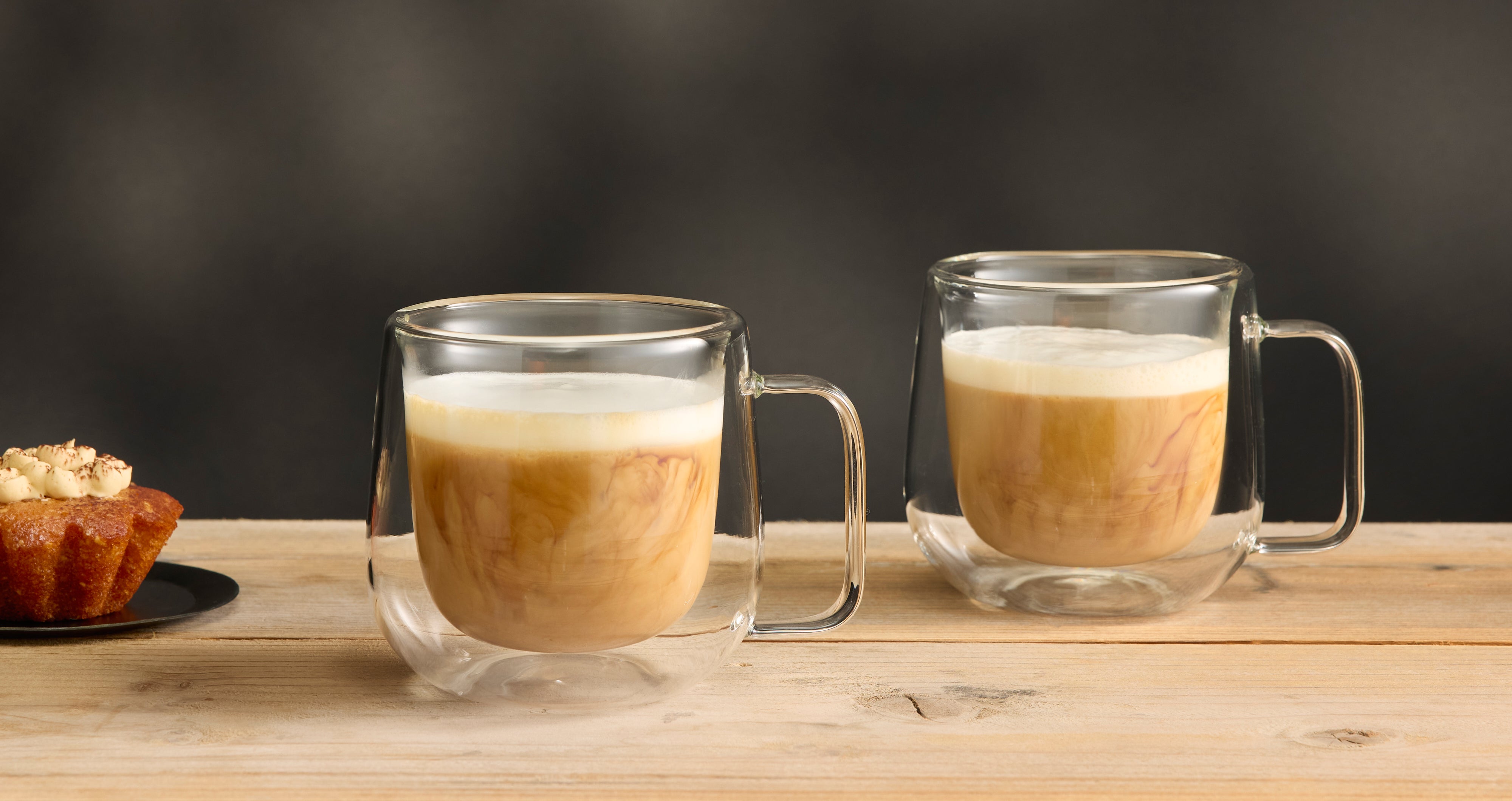 Leaf & Bean Set of 2 Double Wall Glasses with Handle