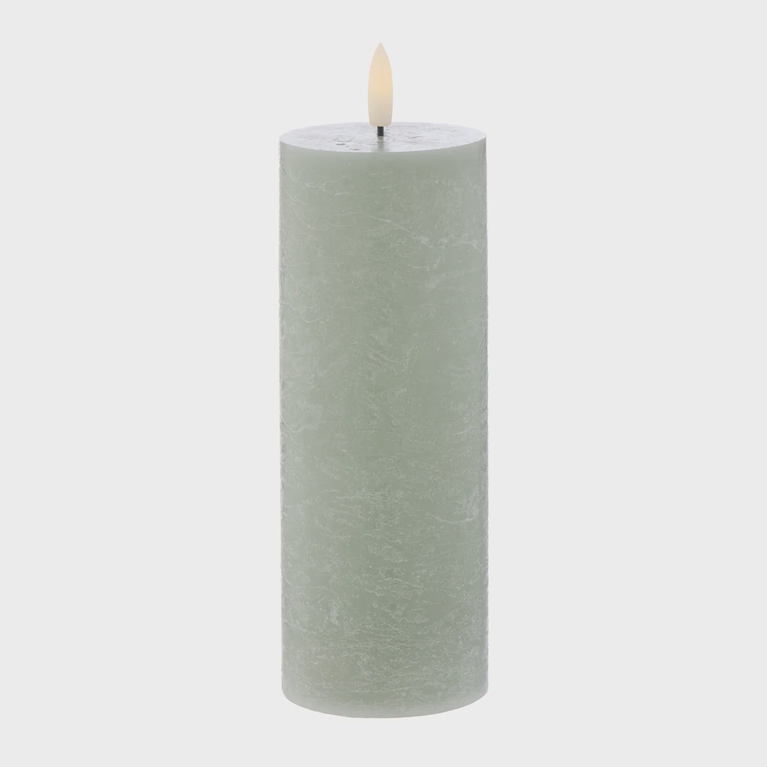 Hughe LED Flickering Pillar Candle Rustic Green 20cm