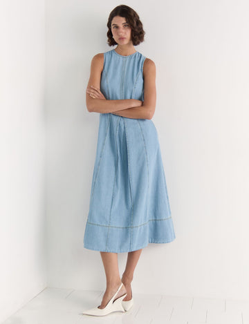 Amelia Chambray Midi Dress - Light Blue Wash