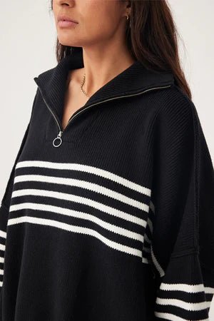 London Zip Stripe Sweater Black & Cream - Kohl and Soda