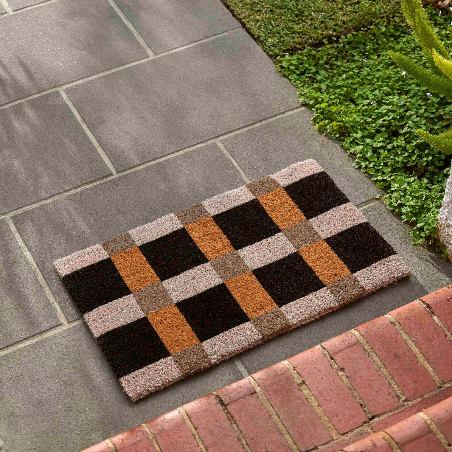 Coir Doormat Gingham Black