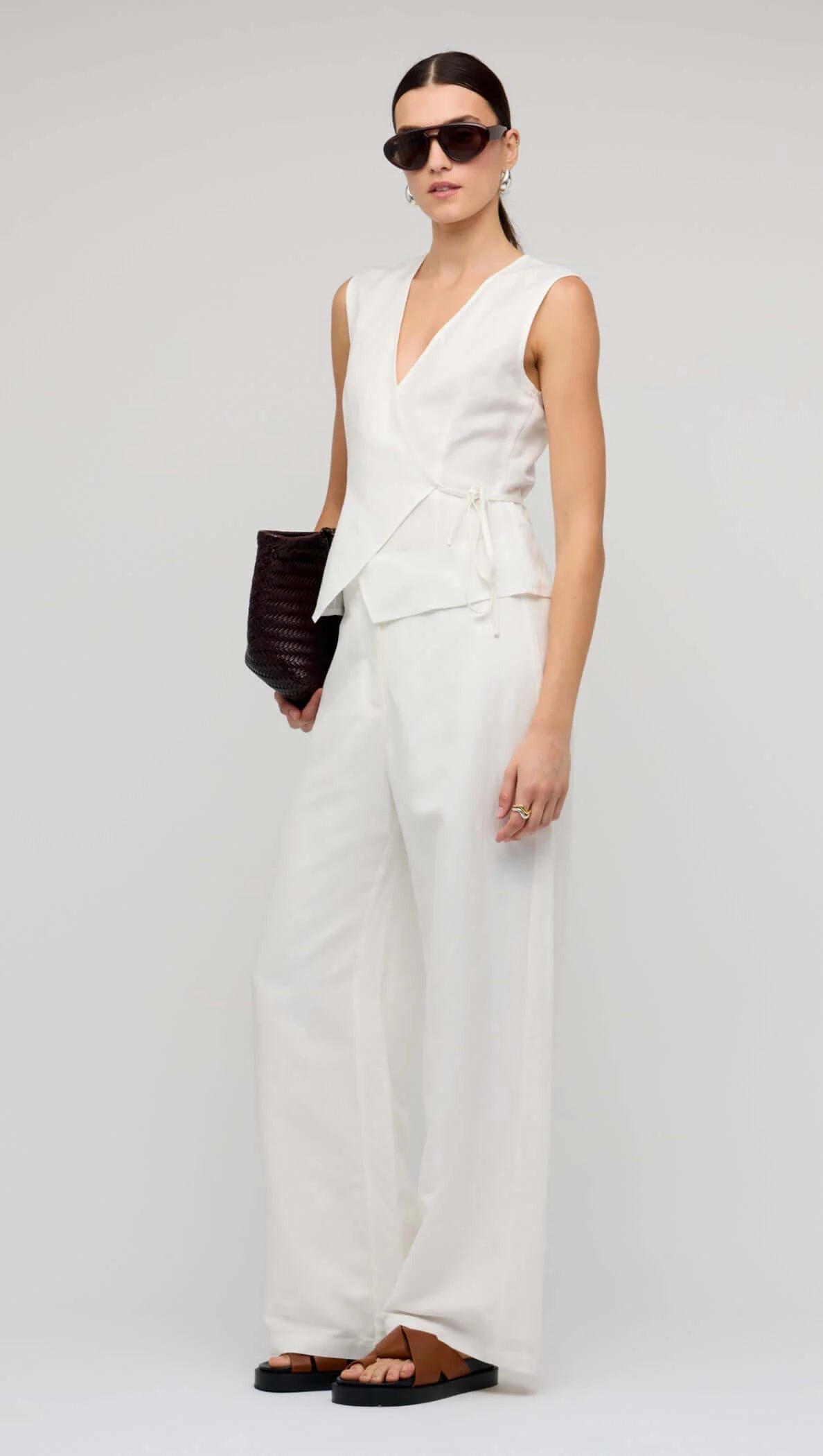 Nyla White Linen Wide Leg Pants