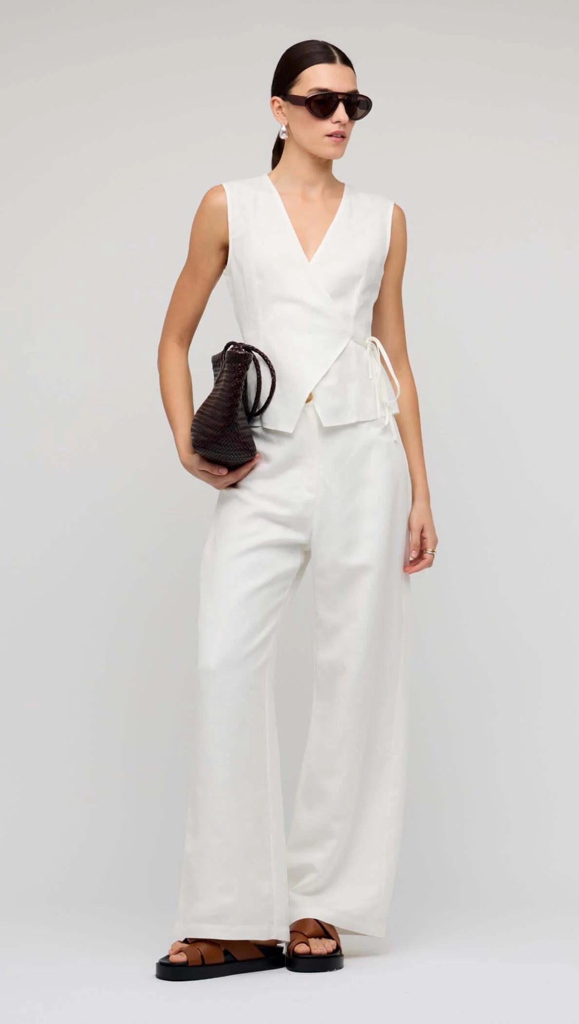 Nyla White Linen Wide Leg Pants