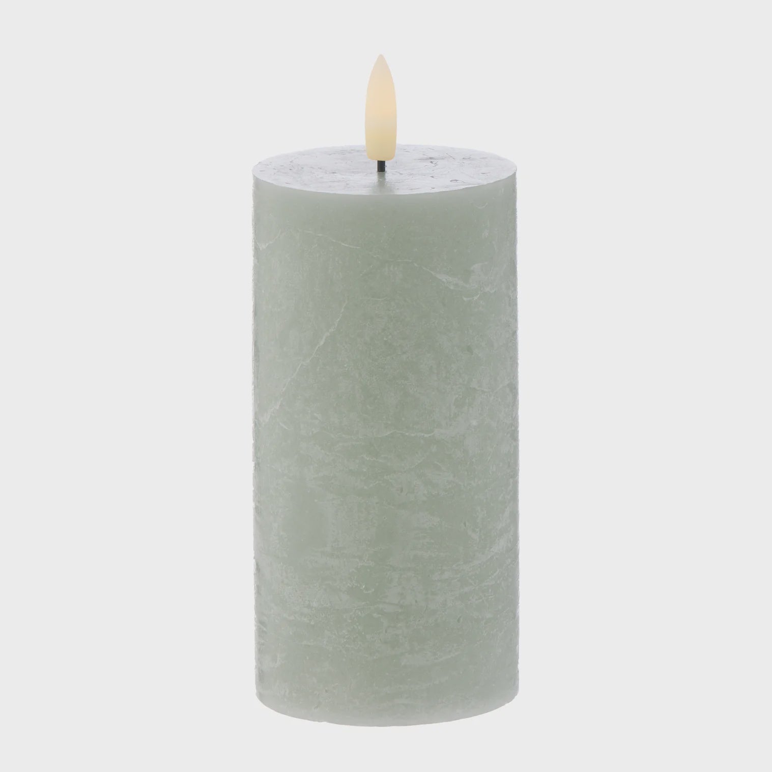 Hughe LED Flickering Pillar Candle Rustic Green 15cm
