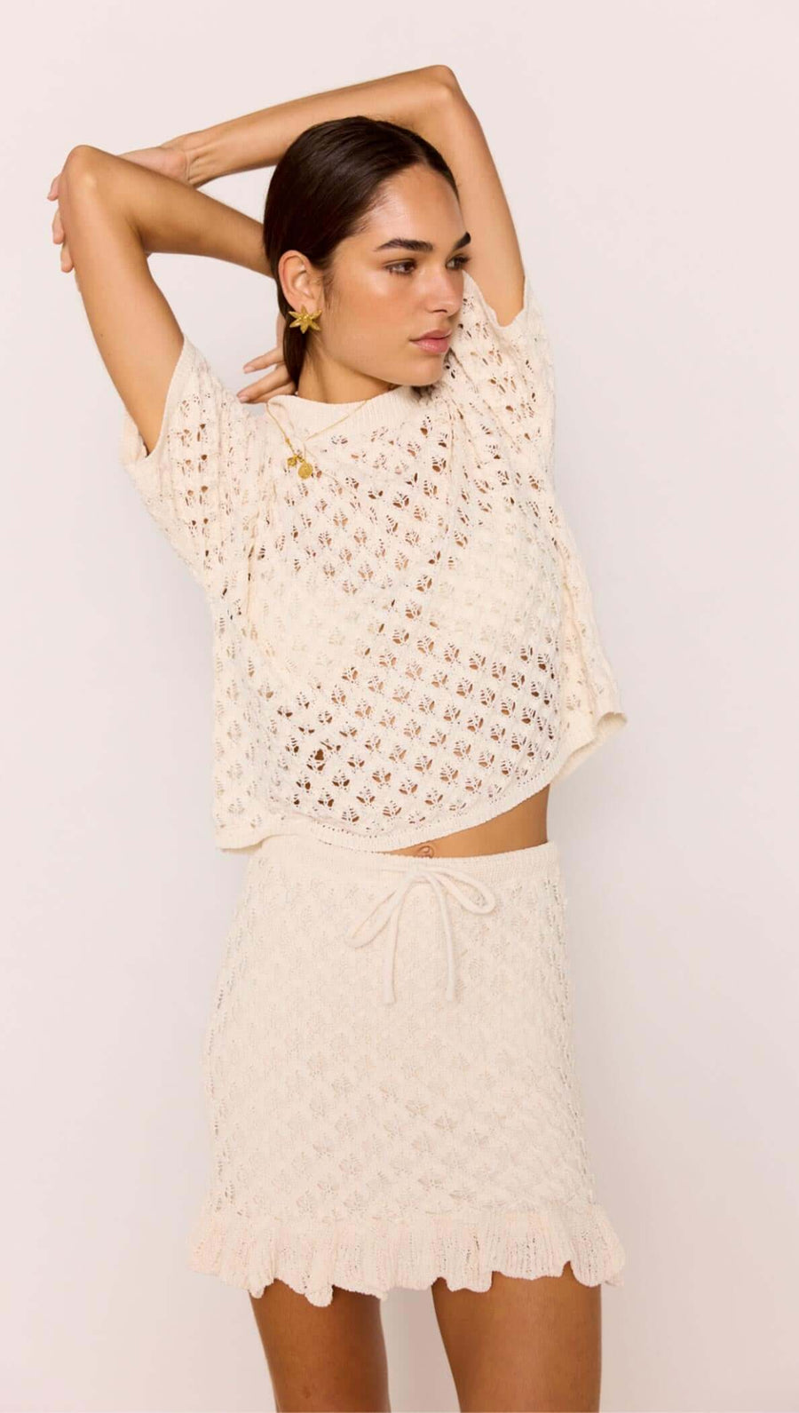 Sabine White Pointelle Knit Resort Top