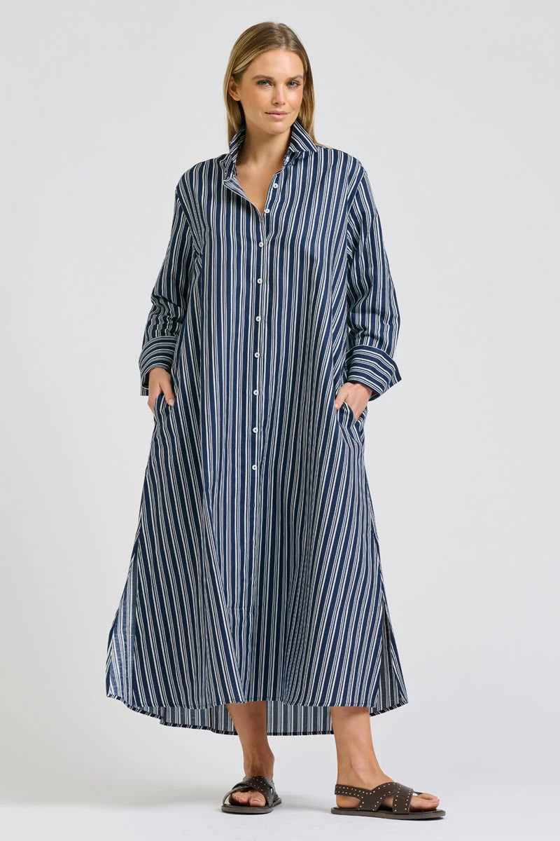 Amelie Longline Shirtdress - Bold Navy Stripe