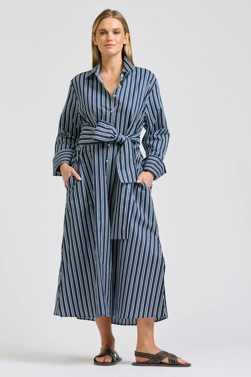 Amelie Longline Shirtdress - Bold Navy Stripe