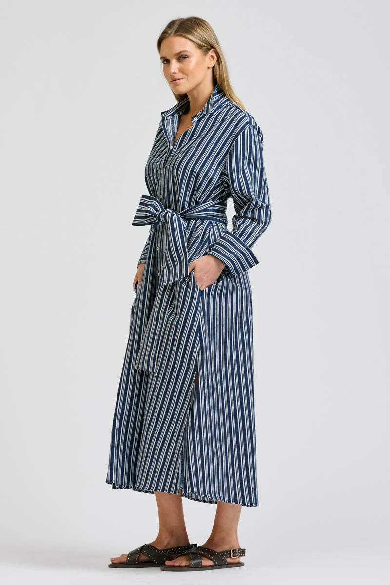 Amelie Longline Shirtdress - Bold Navy Stripe