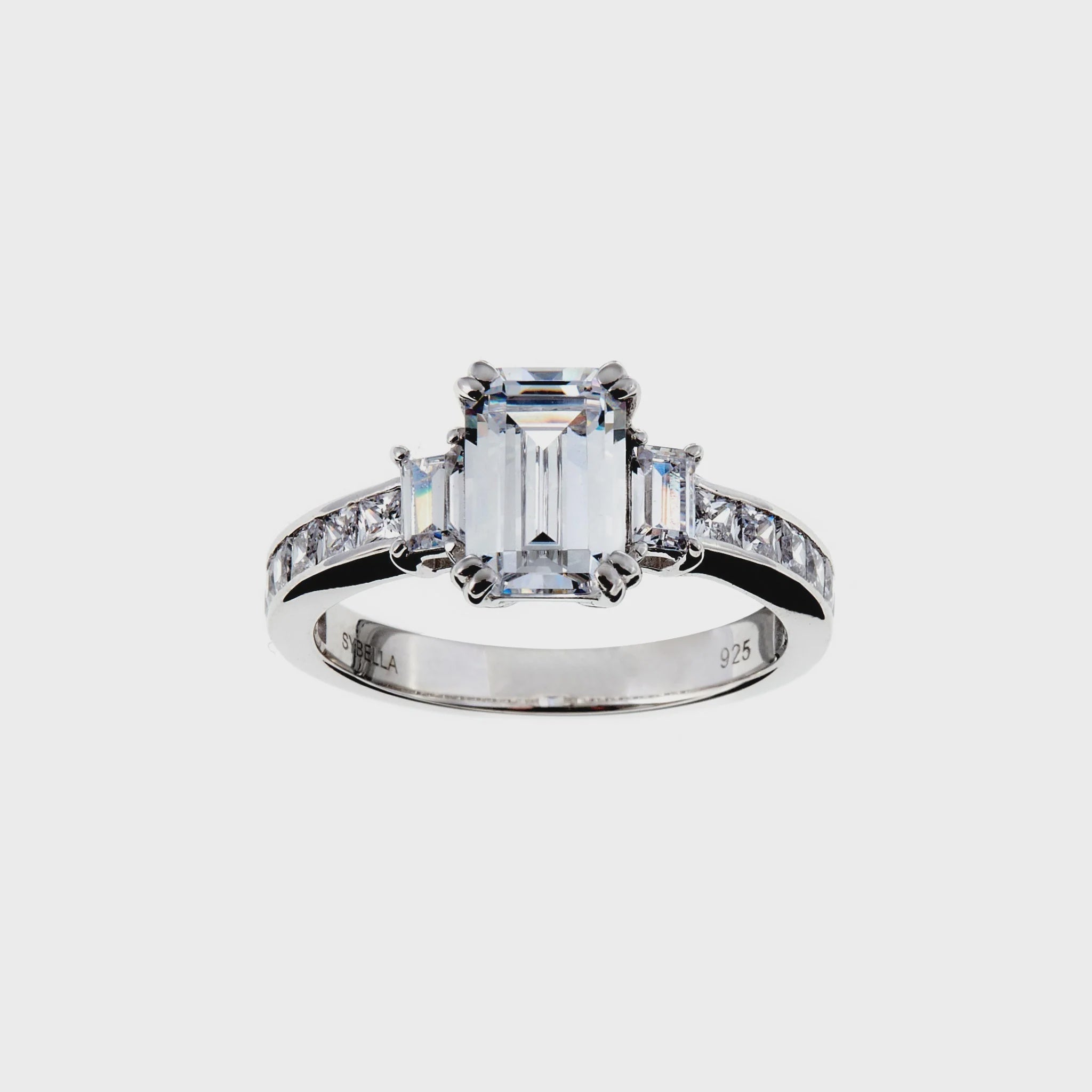 Lily Rhodium CZ Baguette Ring Size 6