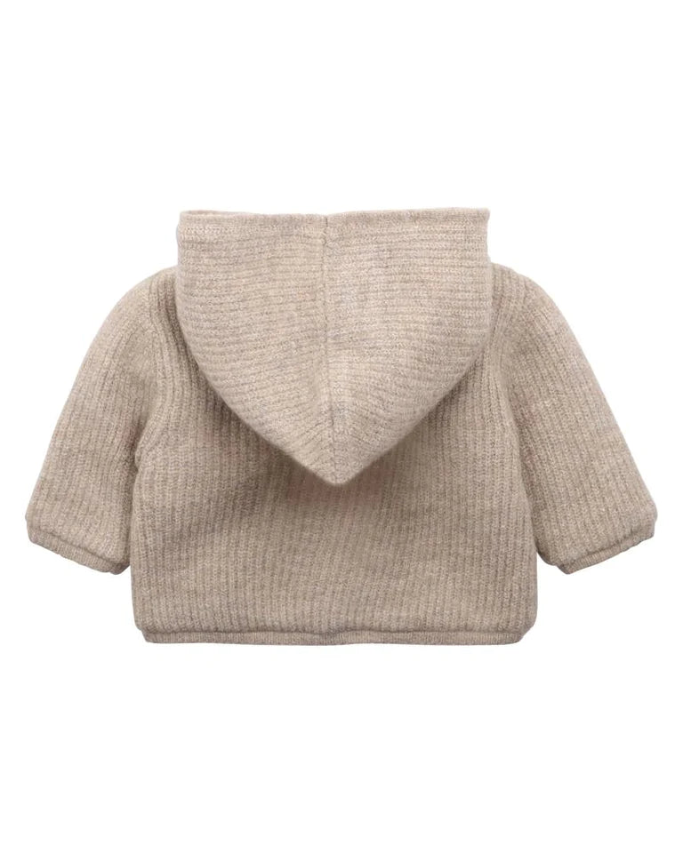 Taupe Knitted Hooded Jacket - Kohl and Soda