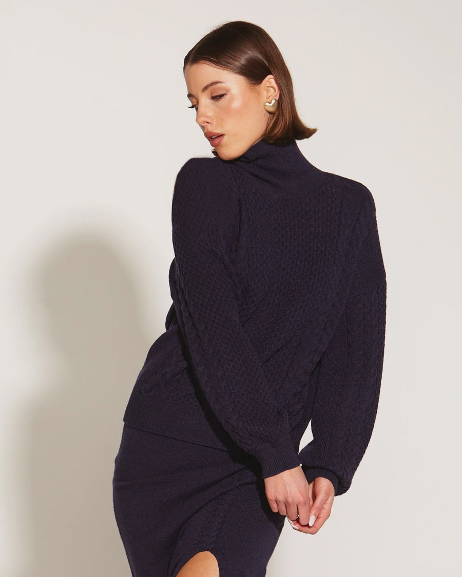 Treasure Turtleneck Cable Knit Navy - Kohl and Soda
