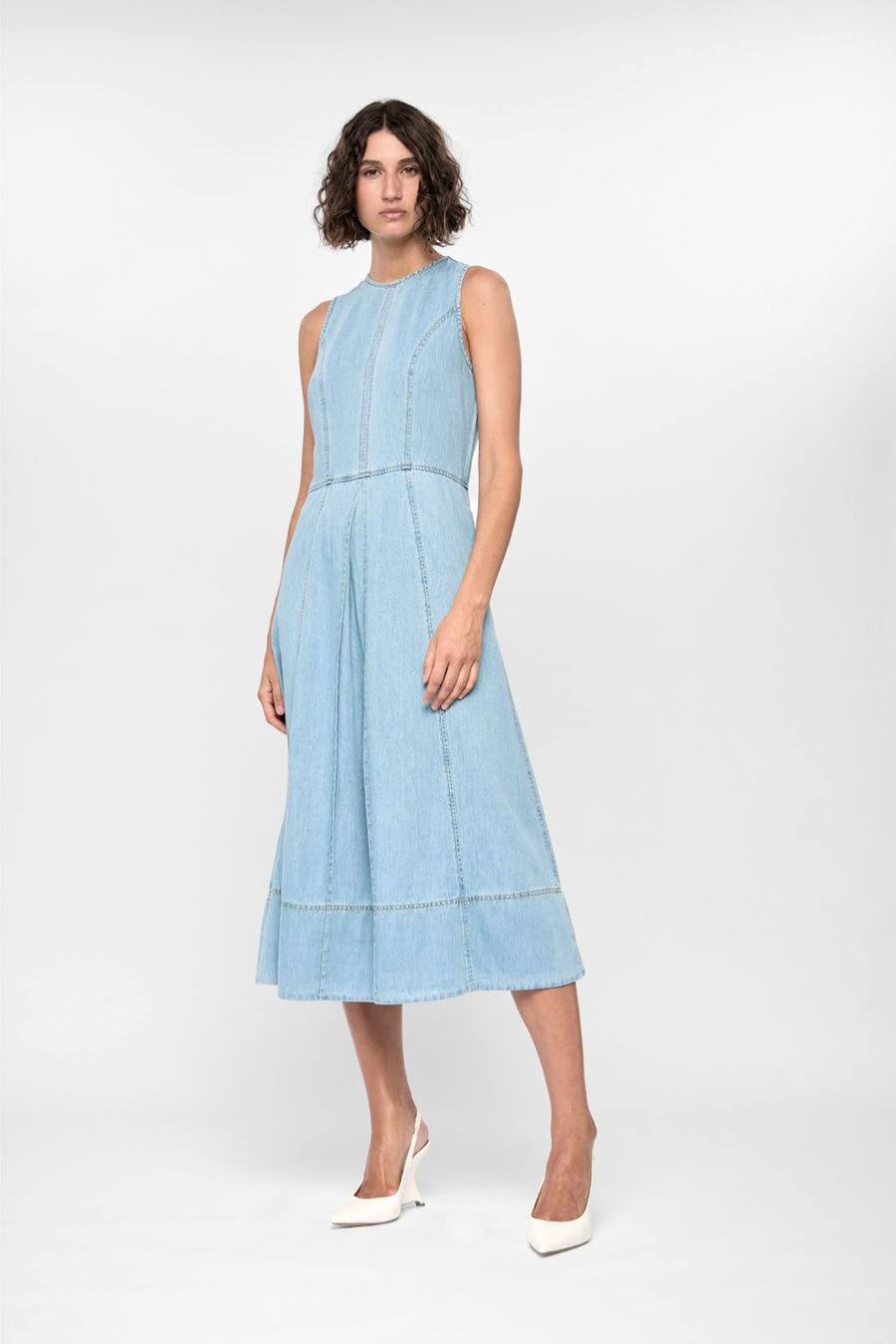 Amelia Chambray Midi Dress - Light Blue Wash
