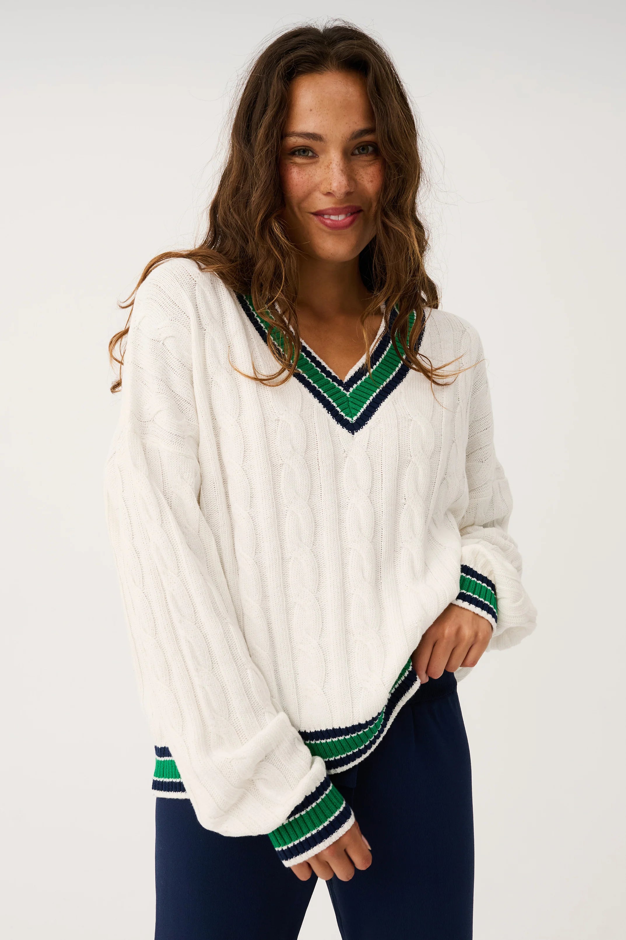Asher Heritage Knit Sweater Cream/Tide